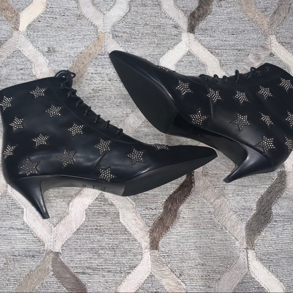 Saint Laurent Charlotte Star Leather Lace-Up Boots - Picture 2 of 7